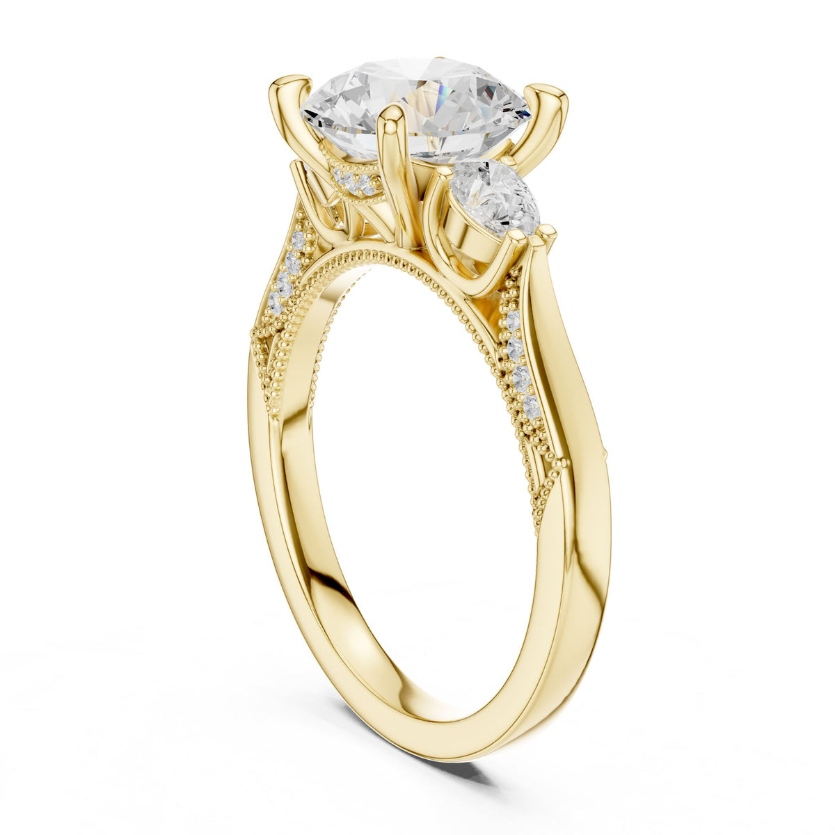 Round Three Stone Lab Grown Diamond Engagement Ring