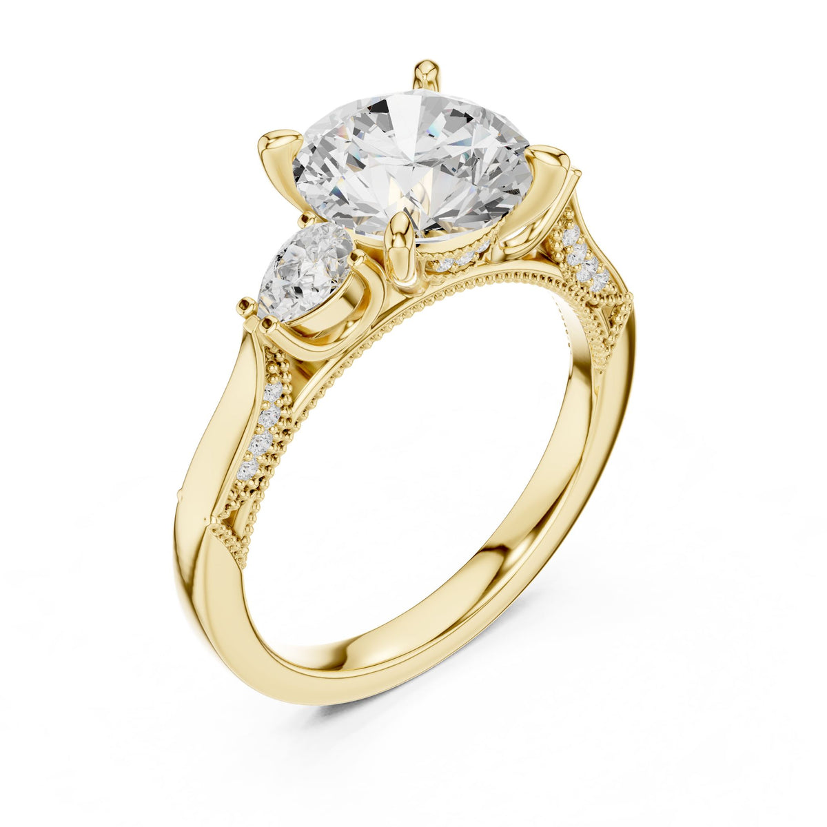 Round Three Stone Lab Grown Diamond Engagement Ring