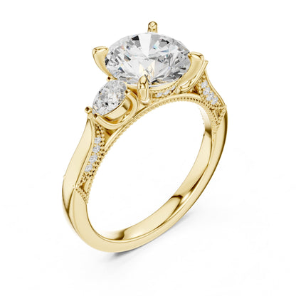 Round Three Stone Lab Grown Diamond Engagement Ring