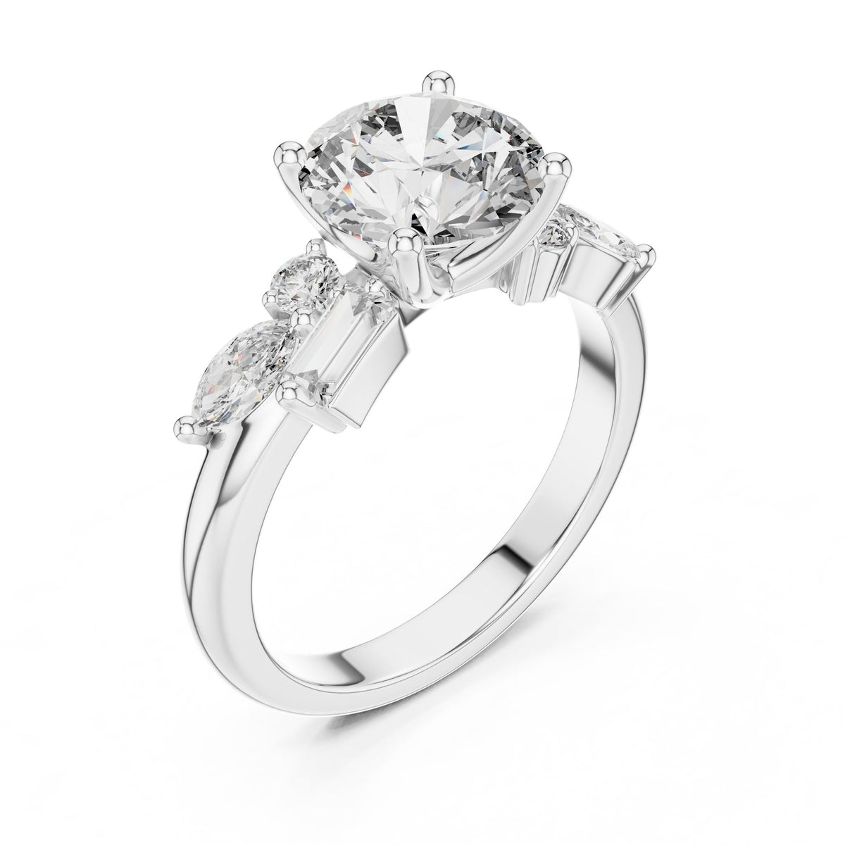 Round Three Stone Lab Grown Diamond Engagement Ring