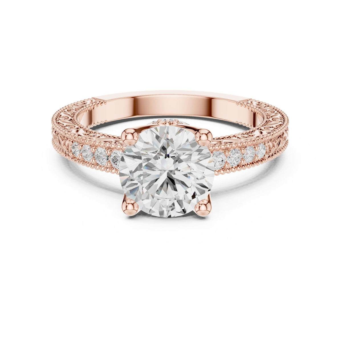 Round Vintage Lab Grown Diamond Engagement Ring