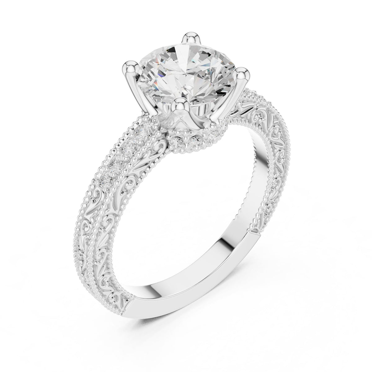 Round Vintage Lab Grown Diamond Engagement Ring