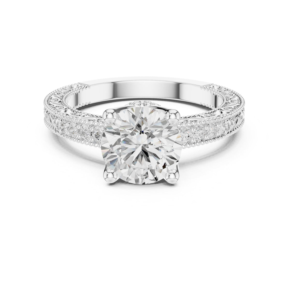 Round Vintage Lab Grown Diamond Engagement Ring