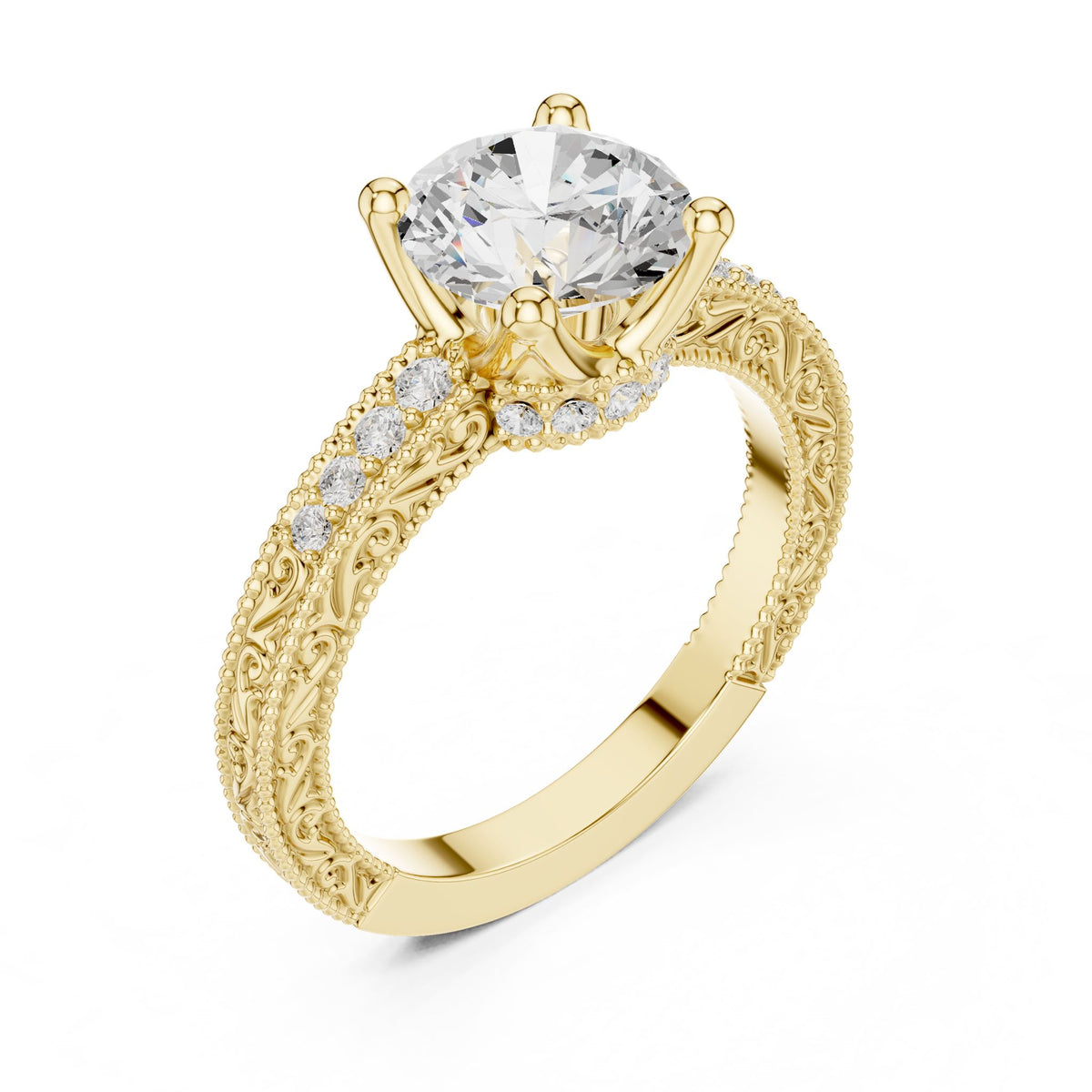 Round Vintage Lab Grown Diamond Engagement Ring