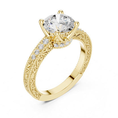 Round Vintage Lab Grown Diamond Engagement Ring