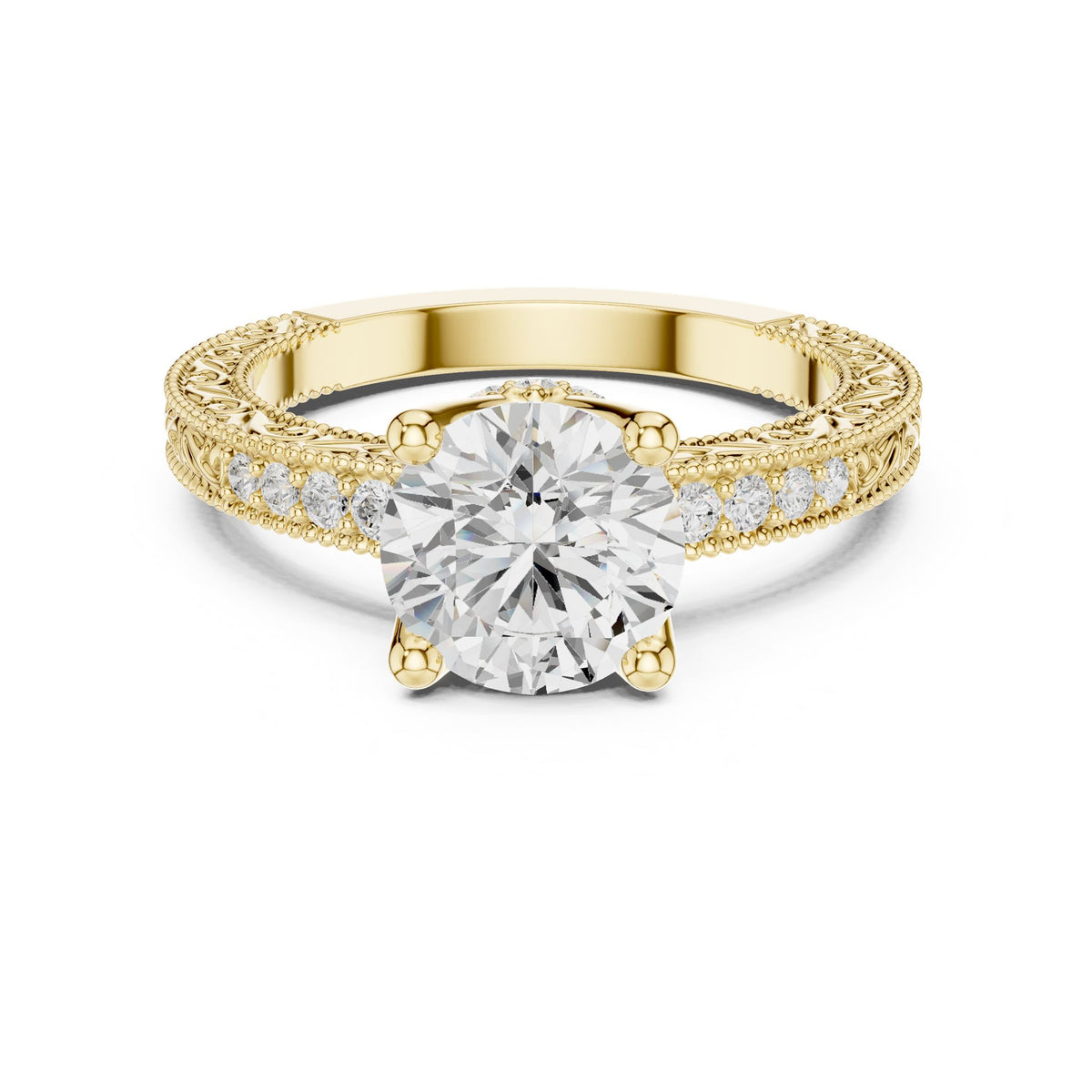 Round Vintage Lab Grown Diamond Engagement Ring