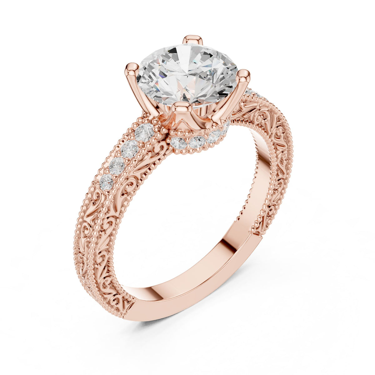 Round Vintage Lab Grown Diamond Engagement Ring