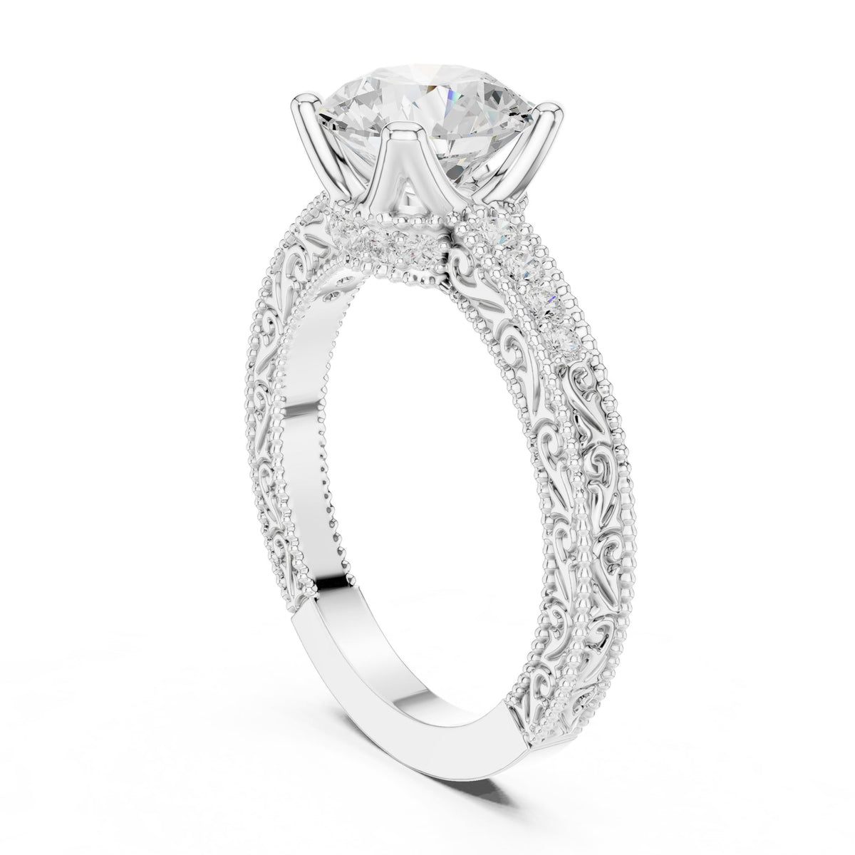 Round Vintage Lab Grown Diamond Engagement Ring