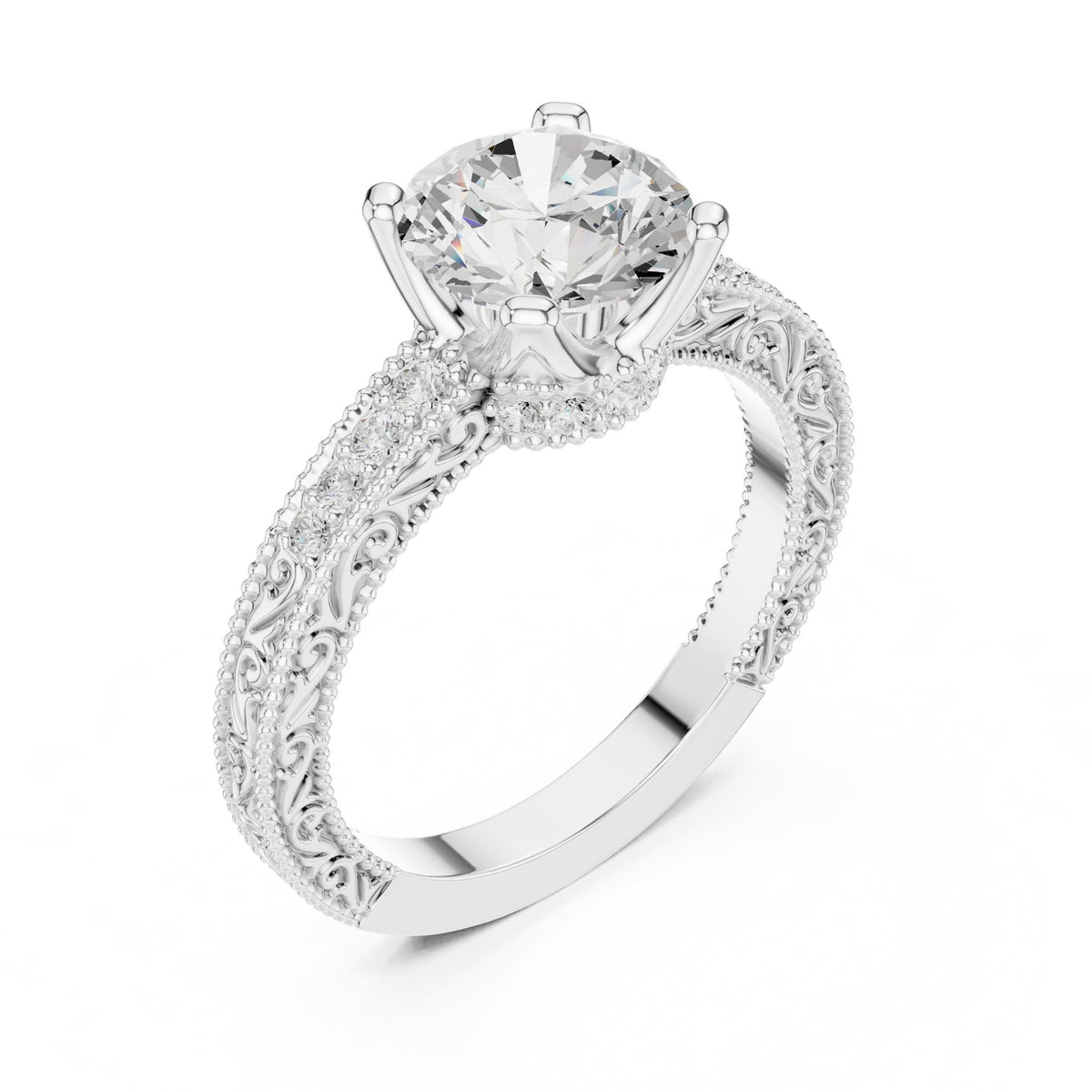 Round Vintage Lab Grown Diamond Engagement Ring