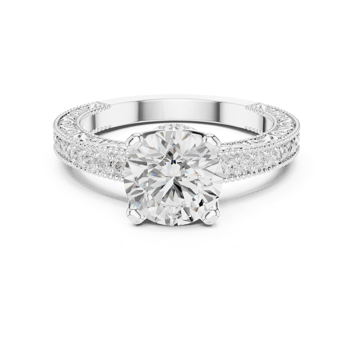 Round Vintage Lab Grown Diamond Engagement Ring