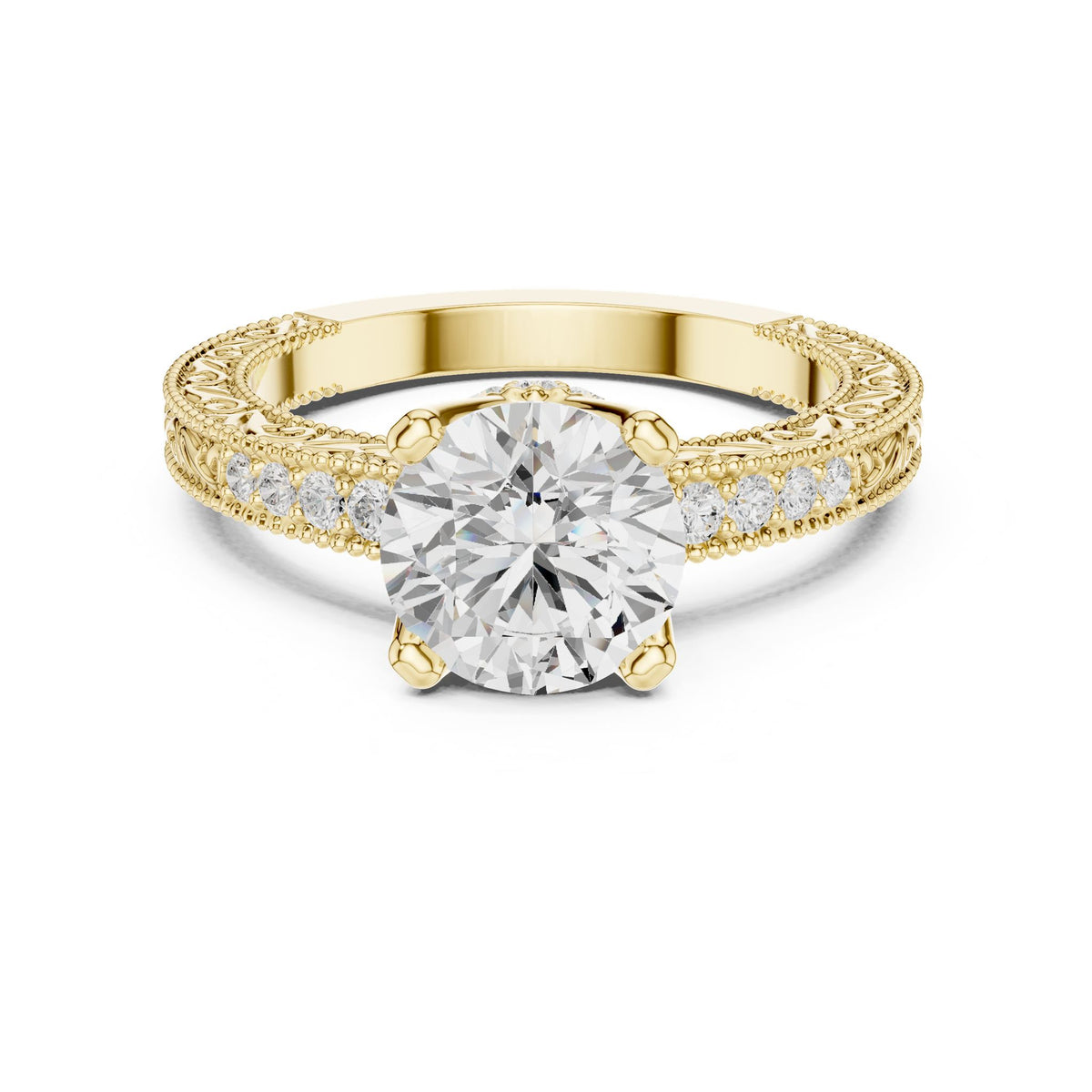 Round Vintage Lab Grown Diamond Engagement Ring